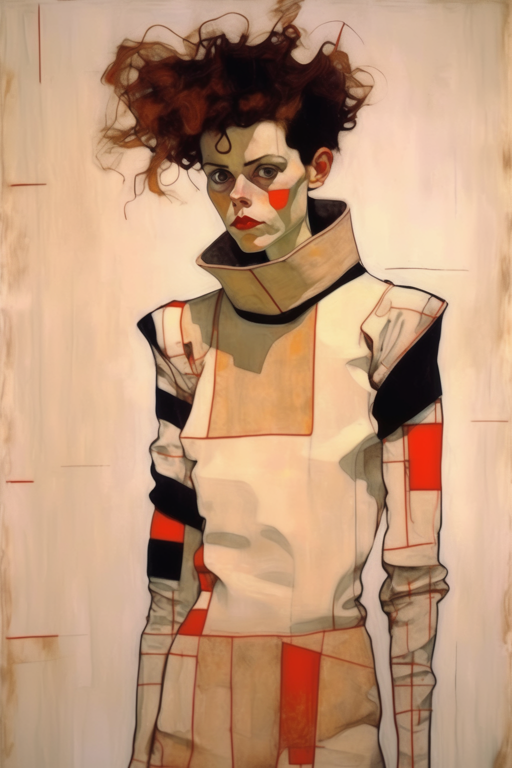 <lora:Euan Uglow Style:1>Euan Uglow Style - egon schiele futuristic outfit
