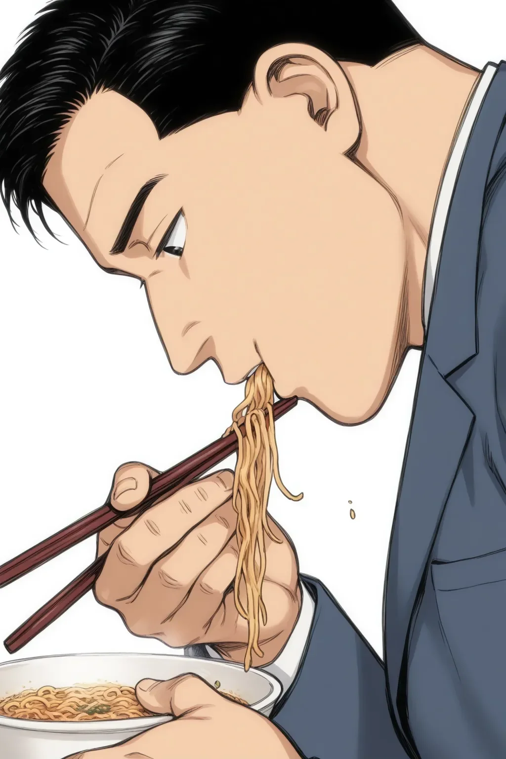 <lora:inogashira_goro_ilxl:1>masterpiece, best quality, inogashira_goro_ilxl. 1boy, male focus, solo, fried noodles , looking down, hold chopsticks, (from side:0.5)