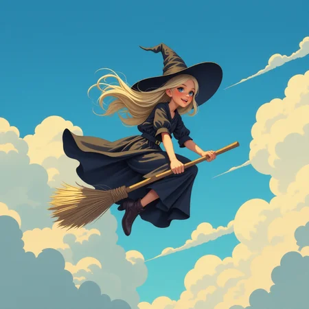 <lora:Cartoony_Anime:0.6> cartoony anime,
<lora:sxz-Dark-Fantasy-v2-Flux:0.6> drkfnts style
1girl solo 30yo witch woman flying on a broom, the sky is filled with detailed layers of cloudsâââ