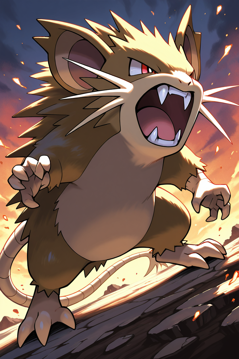 masterpiece, best quality,  zzRaticate, pokemon (creature), no humans, fangs, animal focus, teeth,  <lora:RaticatePokedexIXL:0.8>,