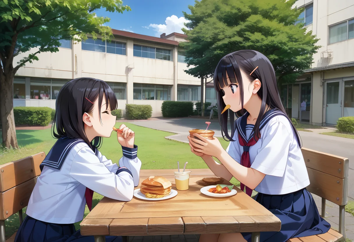 score_9, score_8_up, score_7_up, rating_safe, masterpiece, best quality, absurdres, unity 8k wallpaper, official art, official style, source_anime, uncensored, game cg, megami magazine,
nakaniwa, multiple girls, school uniform, tree, black hair, serafuku, outdoors, skirt, table, sitting, sailor collar, eating, food, day, building, cup
<lora:gakkou_nakaniwa_PONY_V1:1>