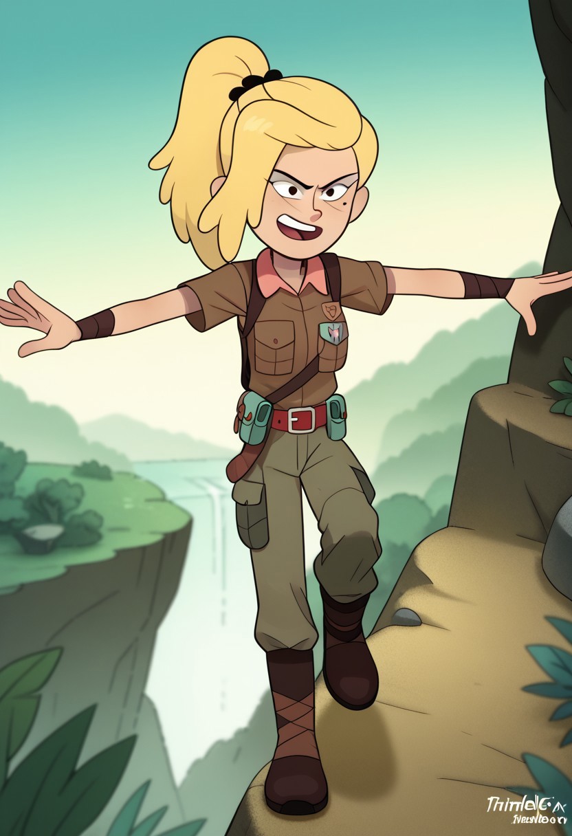 score_9, score_8, score_7, score_6,
triplevexx, 1girl, CHSashawaybright,
Outfit: A rugged, earth-toned cargo outfit, complete with a utility belt,
Action: She is climbing a rocky cliff, reaching for a hidden treasure chest.
Background: A breathtaking view of a lush jungle, with cascading waterfalls