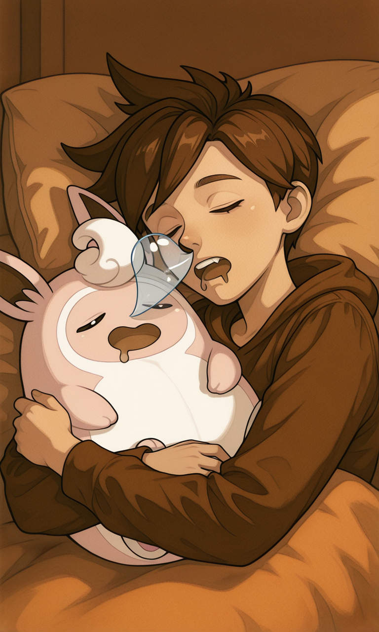 embedding:IllusP0s, lo-fi digital illustration, sepia , tracer_\(overwatch\), nose bubble, sleeping, drooling, 1girl, hugging, wigglytuff_\(pokemon\),<lora:lo-fi digital illustration_sepia_illustrious.safetensors:1:1> <lora:nose_bubble_ill.safetensors:1:1>