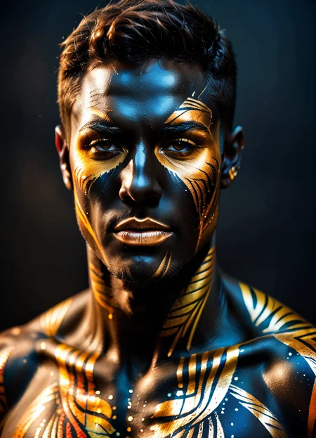 man, bodypaint, dark background,
<lora:GlitterStyle_pony:0.8>