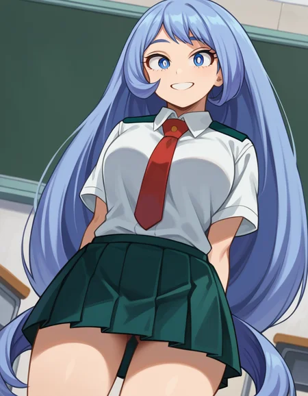 score_9, score_8_up, score_7_up, source_anime,
nejirehadou, <lora:nejire-hadou-ponyxl-lora-nochekaiser:1>
nejire hadou, blue eyes, blue hair, long hair, smile,
necktie, pleated skirt, school uniform, short sleeves, skirt, u.a. school uniform,
indoors, classroom,
looking at viewer, dutch angle, cowboy shot,