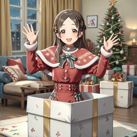 score_7_up, score_6_up, score_5_up, source_anime,
<lora:kurachina.pony:1>, kurachina, aaa, santa outfit, christmas tree, indoors, happy,
<lora:Present_Box-pony:0.8>, pr3s3nt, gift box, looking at viewer, in container, waist up, waving,