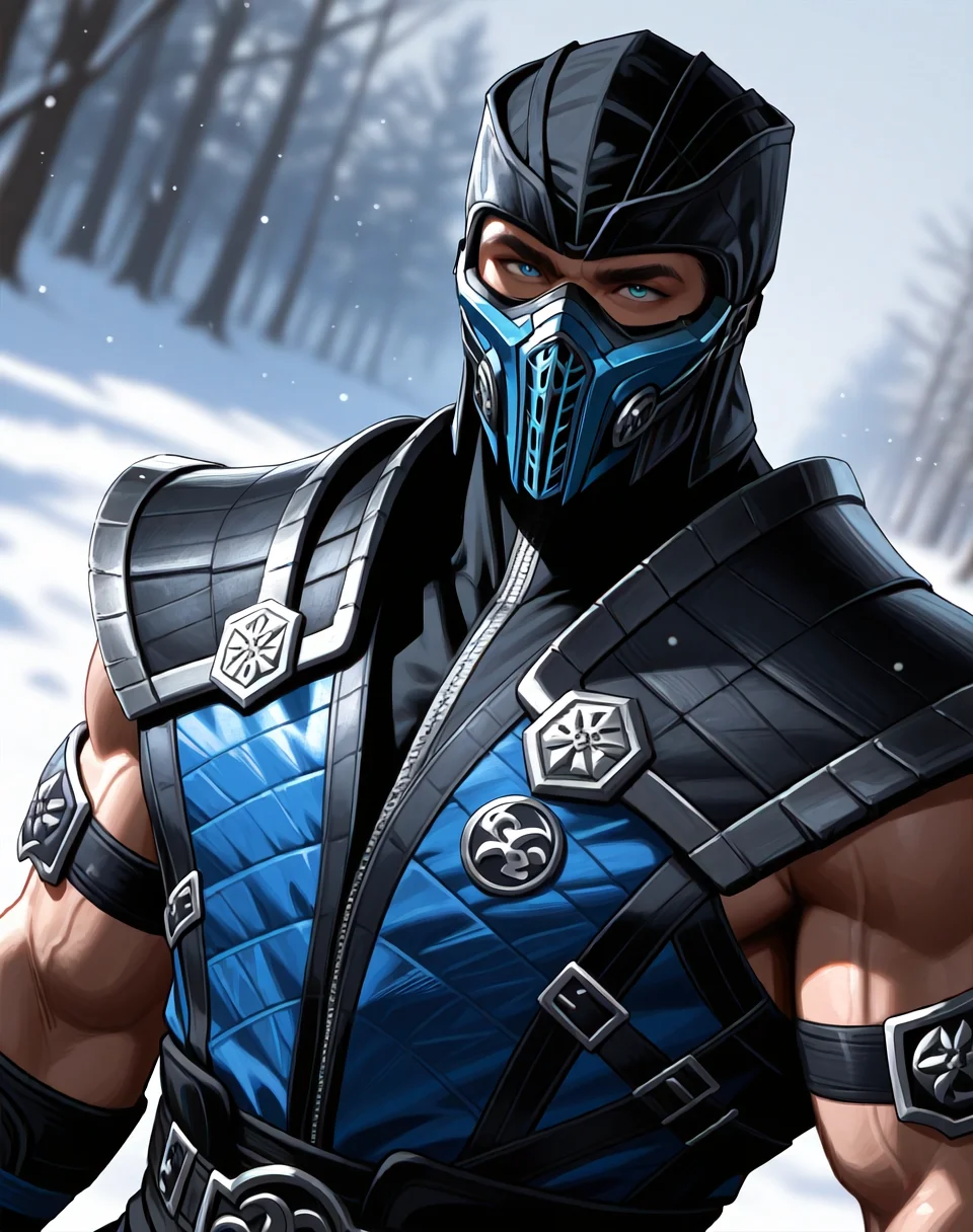 <lora:Sub_Zero_(Mortal_Kombat)_(Illustrious)_(AD):1> Sub Zero, muscular, Mortal Kombat,
dutch angle, exterior, winter landscape,
male chest focus, gradient coloring, villain, leather ninja armor, ninja headwear,
BREAK very awe, aesthetically pleasing, masterpiece, best quality, amazing quality, very aesthetic, perfect depth of field shot, in'ei,
Smooth Quality, lazympos, IllustQualXL_Pos,