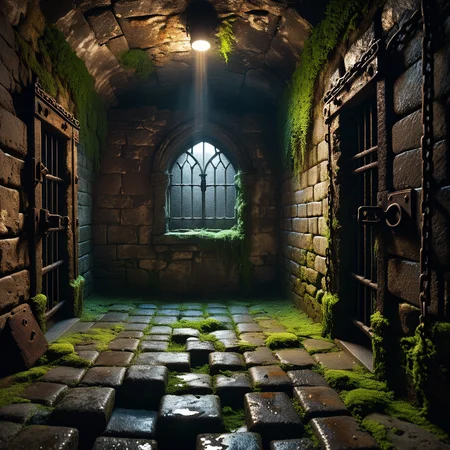 A dark and grim medieval castle dungeon, designed for imprisoning captives. The walls are made of aged, damp stone bricks, cracked and worn with time, with patches of moss and moisture seeping through. The small, claustrophobic space is lit by a single flickering torch mounted on the wall, casting long, eerie shadows across the room. Rusted iron bars form a heavy prison door with a corroded lock and hinges, partially ajar or firmly shut. The floor is rough, uneven stone, covered in dirt and faint stains, hinting at years of suffering. Chains hang loosely from rusted hooks embedded in the walls, their metal corroded and worn. In one corner, a small, grated window lets in a thin sliver of cold, pale light, emphasizing the dungeon's oppressive and hopeless atmosphere. The air feels damp, stale, and heavy with silence, evoking a chilling sense of isolation and despair.
<lora:SDXLFaeTastic2400:0.4> <lora:extremely_detailed:0.4> extremely detailed, Masterpiece,best quality,hi res,8k,hi res,8k,award winning,(sharp focus, intricate, highly detailed),