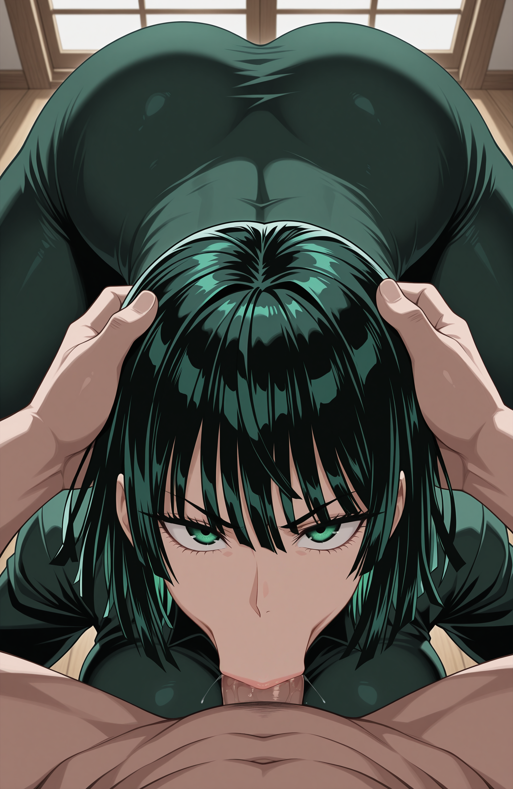 masterpiece, best quality, 1girl, fellatio, 1boy,  fubuki \(one-punch man\), indoors,    <lora:Vacuum fellatio IXL2-000008:1>