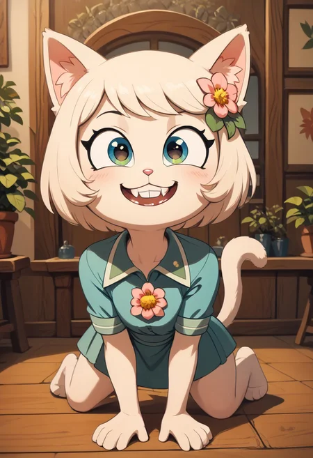 score_9, score_8_up, webby vanderquack is a silly cute cat made of flowers, teeth, teefs44, style of Rosina Wachtmeister