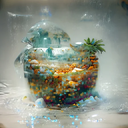 foodphoto, a bowl of fruit made out of slime, fruit in a bowl, fruit made of slime, fruit still life, bowl made of slime, table made of slime,
natural light, no bright spots,
((translucent slime)), ((transparent slime)), made of water, (bioluminescent slime), sl1m3, slime, slime-morph, ais-blmn, saturated colors, no creatures, no humans, no monsters, no pokemon, scenery only, scenery, ral-lava, watce, food_focus, ral-fruitsalad