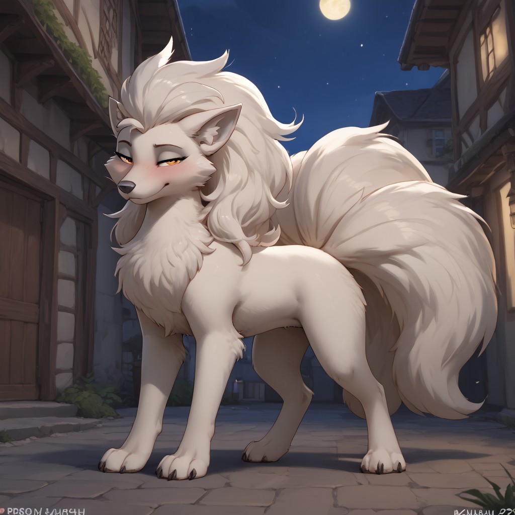 score_9, score_8_up, score_7_up,score_6_up, score_5_up, score_4_up, (by zaush),
town square, outside, at night, bottom view,
solo Ninetales, feral, feral ninetales, full body, stumbling, wobbly pose, one leg lifted, drunk blush, blushing, kanto ninetales, dark pawpads, drunk bubbles, (half closed eyes), ((drunk:1.5)), lidded eyes, trembling, tired, sleepy, bedroom eyes, looking at viewer,
furry, fox ears, body fur, multiple tails, amber eyes, 1 girl, <lora:DetailedFur:0.8> fur, detailed fur, body fur, tuft, fluffy, dramatic shadows, vibrant lighting, high contrast <lora:PDXL_artist_tags_v2_big:1> <lora:Expressive_H:1> Expressiveh