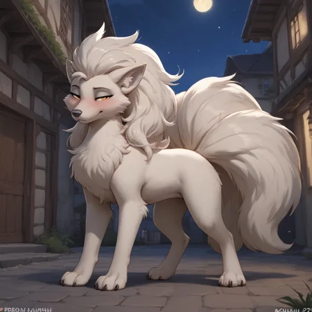 score_9, score_8_up, score_7_up,score_6_up, score_5_up, score_4_up, (by zaush),
town square, outside, at night, bottom view,
solo Ninetales, feral, feral ninetales, full body, stumbling, wobbly pose, one leg lifted, drunk blush, blushing, kanto ninetales, dark pawpads, drunk bubbles, (half closed eyes), ((drunk:1.5)), lidded eyes, trembling, tired, sleepy, bedroom eyes, looking at viewer,
furry, fox ears, body fur, multiple tails, amber eyes, 1 girl, <lora:DetailedFur:0.8> fur, detailed fur, body fur, tuft, fluffy, dramatic shadows, vibrant lighting, high contrast <lora:PDXL_artist_tags_v2_big:1> <lora:Expressive_H:1> Expressiveh