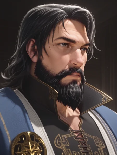 xuanzi, 1boy, facial hair, male focus, mustache, black hair, beard, masterpiece, best quality, amazing quality