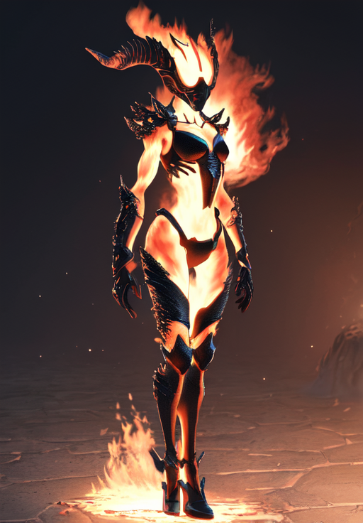 1girl, sfw, <lora:flame_atronach:0.8>, flame_atronach, 1girl, solo, narrow-hipped body, (masterpiece, best quality, absurdres, detailed, ultra-detailed:1.3), alluring, (trending on CGSociety, trending on pixiv, contest winner:1.3)
