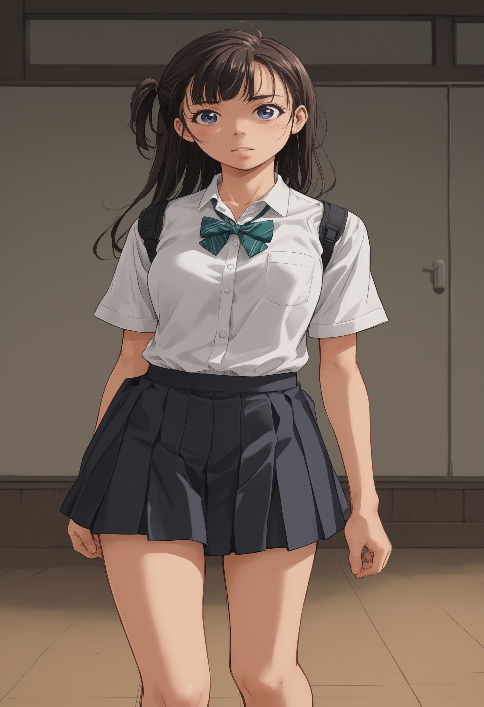 score_9, score_8_up, score_7_up, source_anime, BREAK 1girl, solo, anime screenshot, a woman, skinny, thin, school uniform, <lora:IngoshimaPony:1>