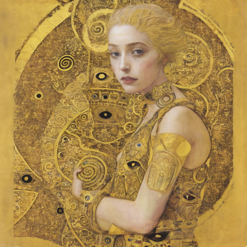<lora:kl1m:1>kl1m gd3y golden spirals, eyes, intricate patterns, hugging, triangles