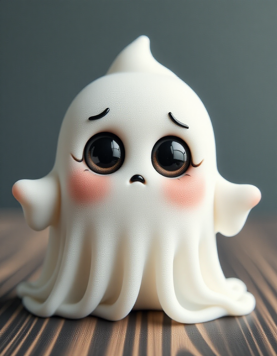 cute and scared small zhibi cartoon ghost with big expressive eyes and a shy blushing face <lora:zhibi_flux:1>