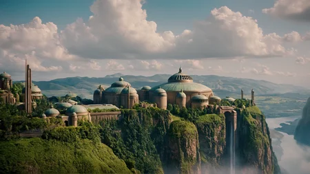 cinematic film still of <lora:star wars style:0.2>
<lora:detailed:0.4> detailed
<lora:perfection style:0.4> perfect
<lora:PerfectEyesXL:0.5>
<lora:Chiaroscuro Lighting Style:0.3>
<lora:Naboo:0.9>
Naboo a large building sitting on top of a lush green hillside,in star wars style,outdoors,sky,day,cloud,water,tree,blue sky,no humans,traditional media,building,nature,scenery,architecture, shallow depth of field, vignette, highly detailed, high budget, bokeh, cinemascope, moody, epic, gorgeous, film grain, grainy
