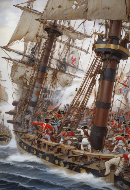 Pierre joubert, painting of a battle scene, abord a ship