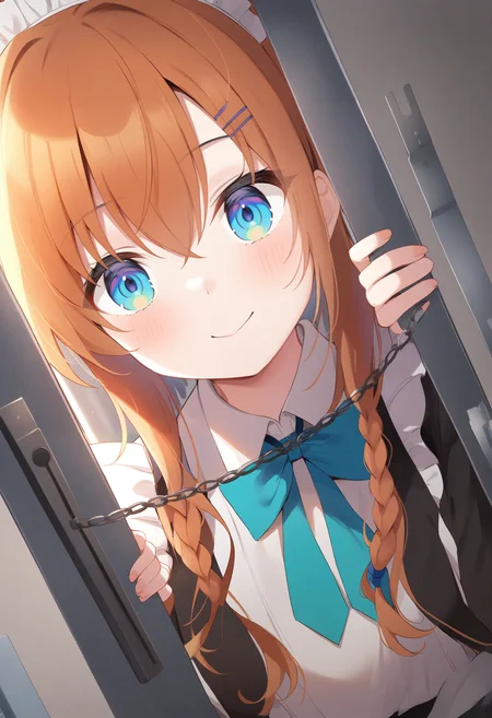 1girl,sincos, ningen mame, toosaka asagi,solo,medium breasts,20yo,maid,maid headdress,
door chain, peeking out, open door,<lora:doorchain_XL_v1:1.0>
chain, pov doorway, opening door, close-up,
dutch angle, fisheye lens, looking ahead, orange hair, aqua eyes,smile, zoo, closed mouth, braid hair,,
best quality, very aesthetic, absurdres ,