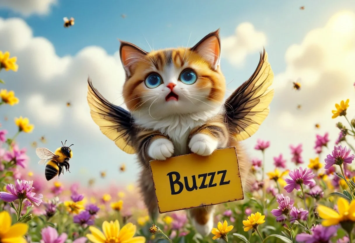 photorealistic
a flying kitten with a sign around their neck, flying cat, cat bee hybrid, bumble bee fur, ((kitten has yellow and black striped fur)), (((bee wings))), blue eyes, (((Sign hanging around neck that says "Buzz Buzz"))), kitten is flying over a flower field with vibrant colors
1cat
highly detailed, aesthetic, great lighting, extremely detailed, award winning, perfect composition, a rich and complex image of nature, a vibrant tissue of hues and textures captured digitally, best quality, realistic, captivating, intricately detailed, hyper detailed, maximalist style, photorealist, sharp focus, dynamic lighting, superb composition, finest details, highest aesthetics, best quality, sharp focus, high contrast, stylized, clear, colorful, ultra quality, 8k, best quality, masterpiece,midjourneyv6.1
AP, no humans, animal focus, cat ,looking at viewer, animal,whiskers