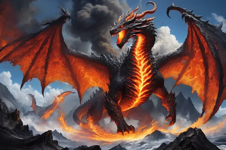 magma dragon comming out of a volcanish pyroclasm ash cloud
<lora:Classic Western Dragons XL:0.75>