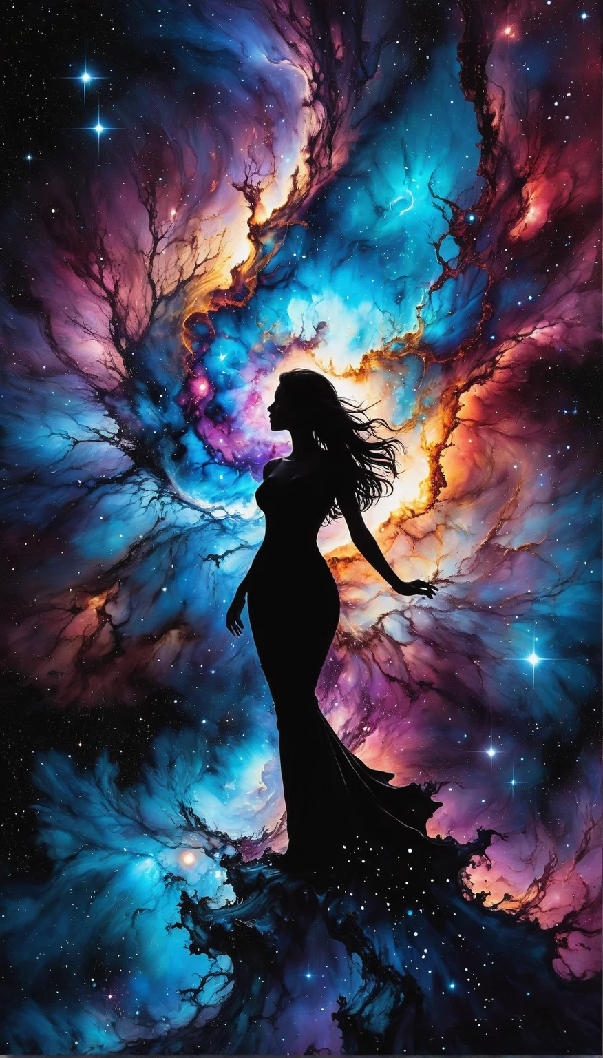 Silhouette Art, hyperrealistic art breathtaking a lineart (nebula alcohol ink sketch). [magnificent, shiny, intriguing weirdness, faetastic extravaganza, mystery of darkness, unusual natural aesthetics, glossy].
award-winning, professional, highly detailed . extremely high-resolution details, photographic, realism pushed to extreme, fine texture, incredibly lifelike, high contrast, well defined, Silhouette Art.
<lora:InkArtXL_1.2:0.4>   <lora:FaeTastic:0.3>  close view