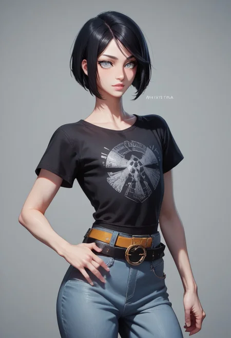 score_9, score_8_up, score_7_up, 1boy, femboy, otoko no ko, short hair, bob cut hair, black hair, grey eyes, gray eyes, feminine face, toned body, Shelly, casual clothes, belt, highly detailed, intricate, zzCitronLegacy, model pose, photoshoot