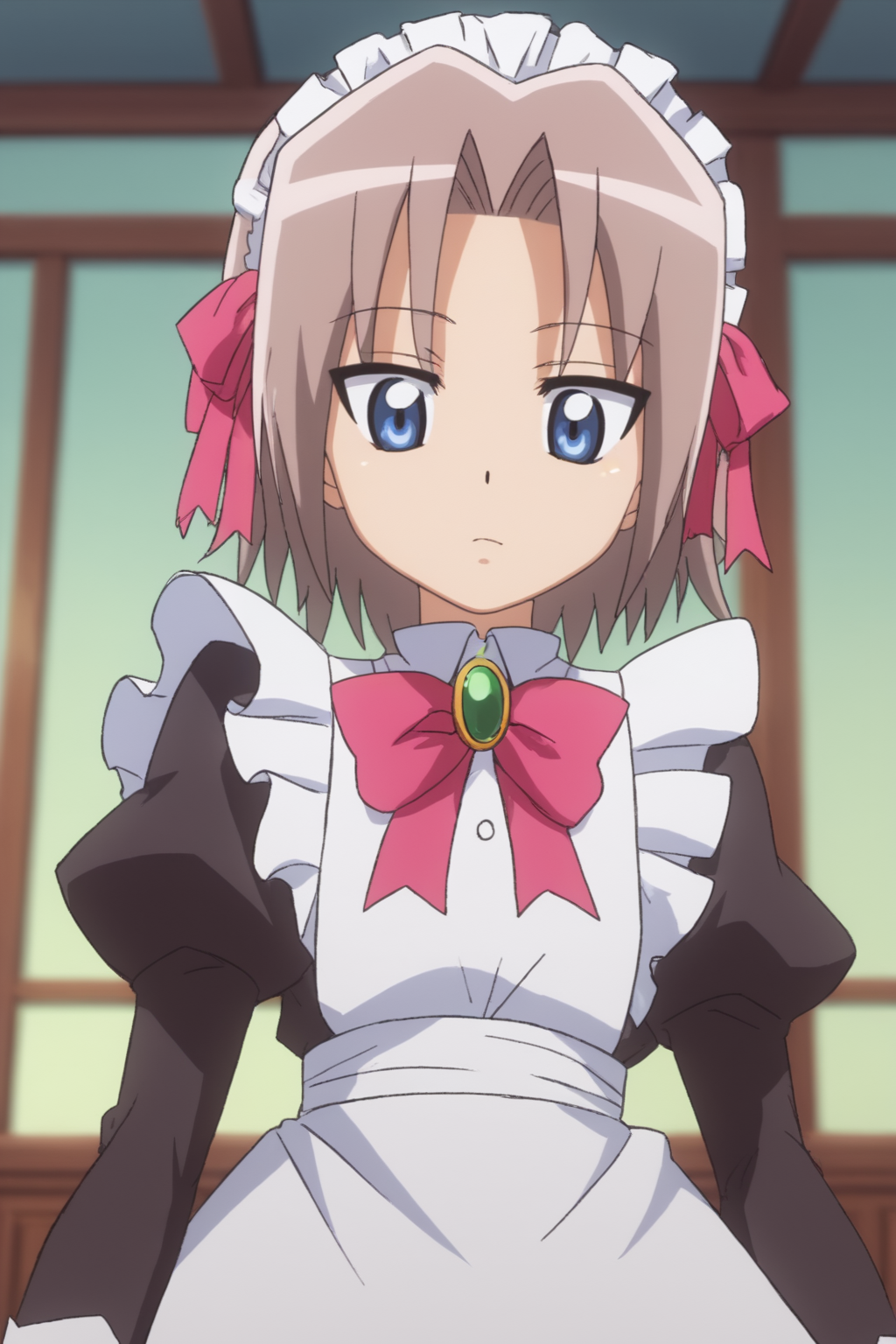 rating_safe, score_10, score_8_up, score_7_up, score_6_up, uncensored, anime screencap, flat shadows BREAK chiharu harukaze, maid, upper body, perfect composition, perspective, detailer background