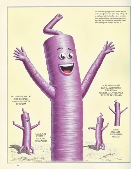 best quality, masterpiece (quality),
inflatable, ping and purple tube man, diagram,  inset text, ancient symbols, 
multiple tube people,
page title text is "WACKY WAVING INFLATABLE ARM-FLAILING TUBEMAN"
<lora:AfterMan-flux-v1:1> <lora:inflatable_tube_man-flux-v1:1>