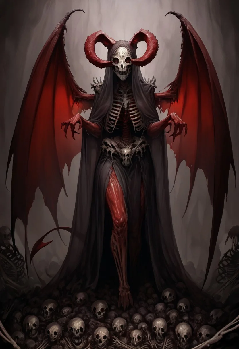 masterpiece, best quality, newest, absurdres, highres,
TWEV1.0, 1girl, red skin, red colored skin, demon girl, succubus, demon horns, horns, demon wings, demon tail, wings, horror (theme), monster girl, skull, skull mask, bones, skeleton, veil, veiled face, mask,