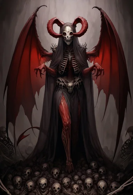 masterpiece, best quality, newest, absurdres, highres,
TWEV1.0, 1girl, red skin, red colored skin, demon girl, succubus, demon horns, horns, demon wings, demon tail, wings, horror (theme), monster girl, skull, skull mask, bones, skeleton, veil, veiled face, mask,