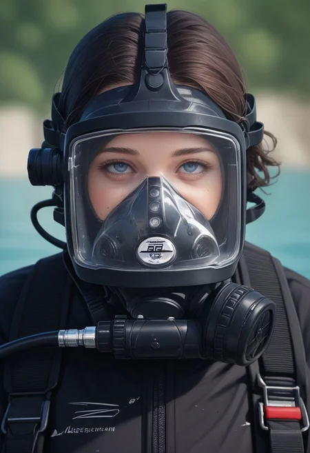 score_9, score_8, score_7, Masterwork, close up,
1girl, scuba gear, scuba mask, blurry background,