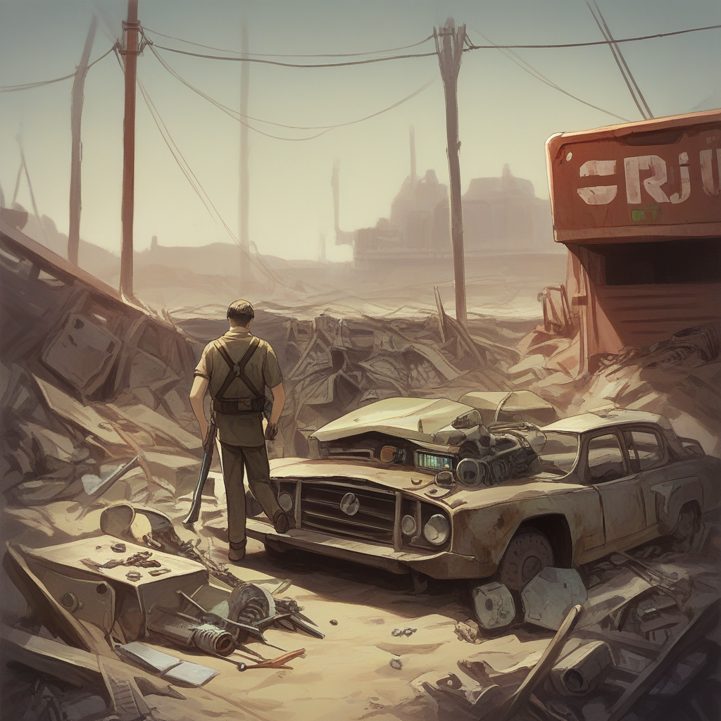 score_9, score_8_up, score_7_up, score_6_up, score_5_up, score_4_up, zPDXL2,source_anime,rating_questionable,   1boy, mechanic, <lora:Scrapyard:0.8> scr4pyard, outdoors, afternoon,scrap, junk,