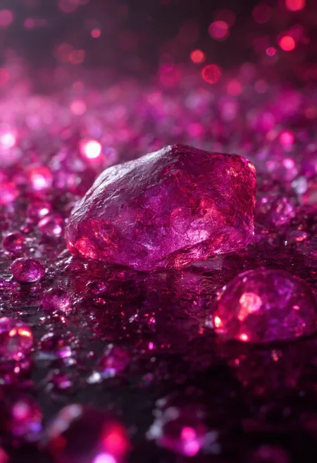 hyperdetailed dyanamic photography of sci-fi futurisitic, based onRhodolite Garnet: A pink to reddish-purple gemstone, displaying a lovely hue reminiscent of rhododendron flowers.   futurisitc, color explosion , web of neon lights, motion, catched in motion, Ultra Realistic Style , shallow depth of field, vignette, highly detailed, high budget Hollywood film, cinemascope, moody, epic, gorgeous, dark colors ,  detailed, low light, darknes, limited colors, black, detailed background, focus on character ,  depth of field, color explosion, intricated background, life, vivid colors , realsitic,