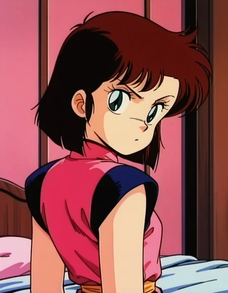 masterpiece, best quality, uncensored, arms at sides, (head tilt), upper body, angry, solo, bedroom,
<lora:Yan0:1>, Yan0, 1girl, short hair, brown hair, green eyes, pink china dress,looking back, 1980s \(style\),