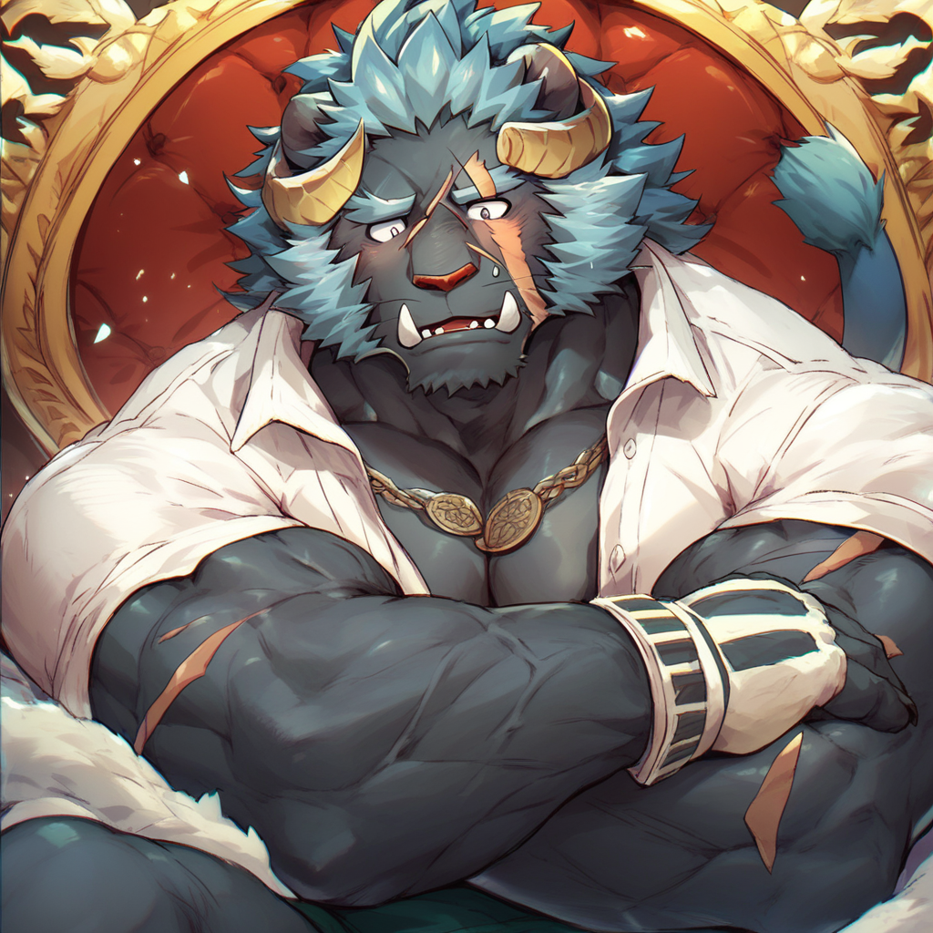 score_9, score_8_up, score_7_up, Krampus, muscular male, male focus, bara, scar, tail