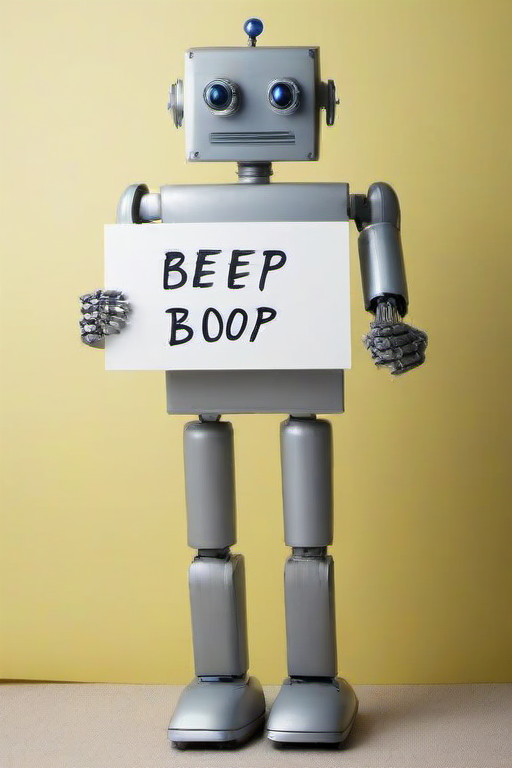 <lora:PE_HoldingSign:0.8> PEHoldingSign,
Robot holding a sign that says beep boop