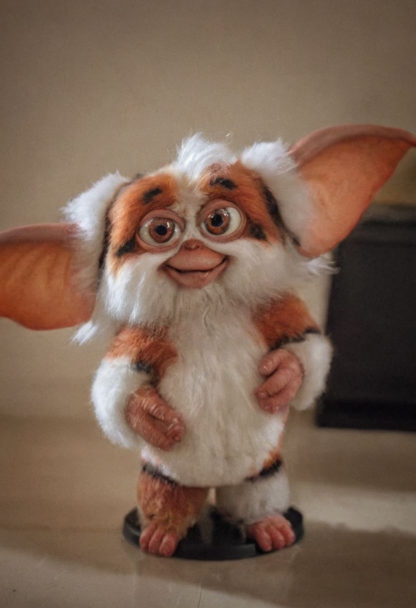 A Gremlin Daffy Mogwai of the movie Gremlins 2,  amazing quality, masterpiece, best quality, hyper detailed, ultra detailed, UHD, perfect anatomy, portrait, dof, hyper-realism, majestic, awesome, inspiring, - a fluffy cute (xdaffyx:1.0) ,  cinematic composition, soft shadows, national geographic style,