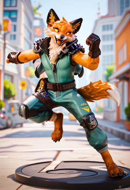 score_9, score_8_up, score_7_up, best quality, highres, 1boy, fennix, fortnite, anthro, furry, city, happy, full body, action pose, detailed background, looking at viewer, <lora:Fennix_Fortnite:1>