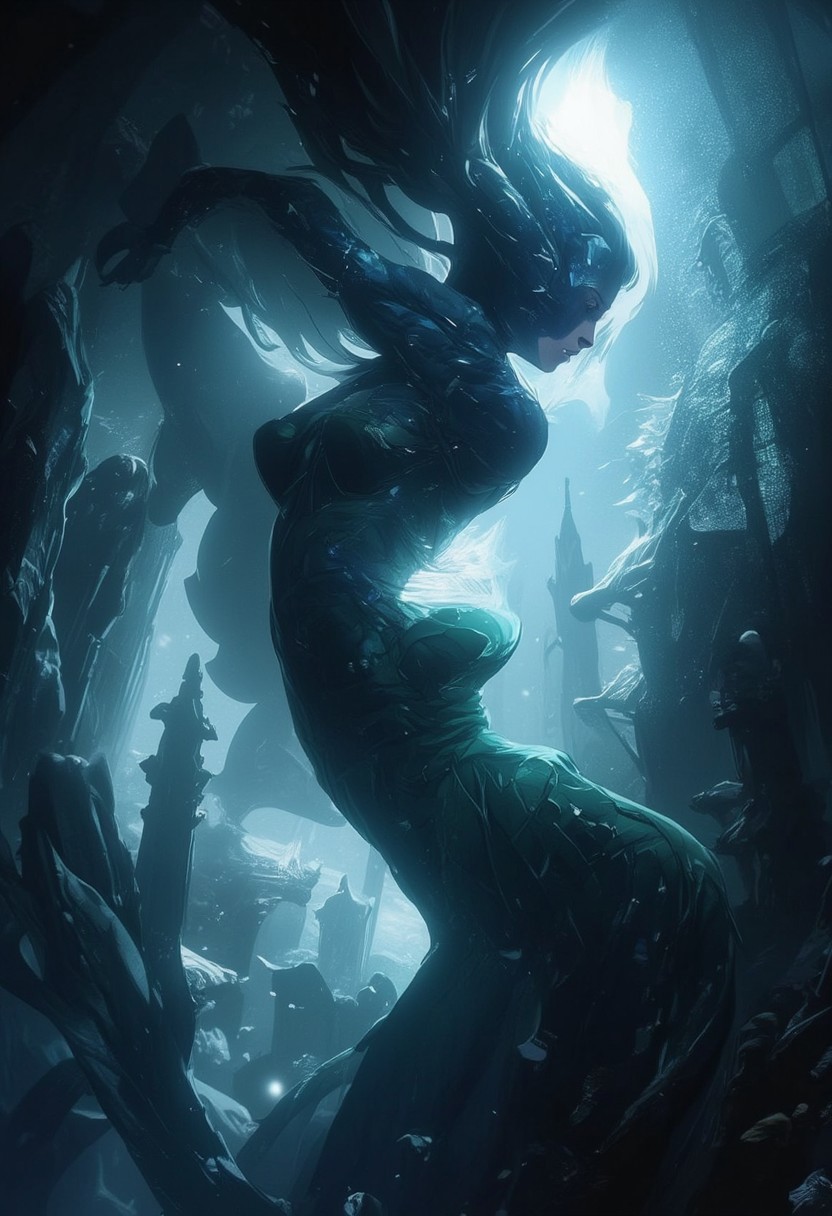 An Acrylic style painting that is expressive, gives it a dynamic and emotional quality. Anime art of a stylized portrait of a female ghost floating in the air. her translucent skin creates a dramatic and surreal effect. The woman has a ethereal aesthetic, complimented by her ghostly aura. Anime art of ghost draped in shadows with a lighting that enhances her unique features.
foggy atmosphere, graveyard setting,