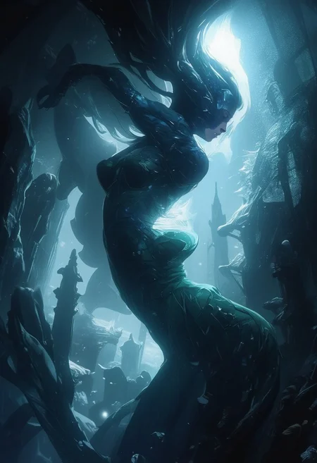 An Acrylic style painting that is expressive, gives it a dynamic and emotional quality. Anime art of a stylized portrait of a female ghost floating in the air. her translucent skin creates a dramatic and surreal effect. The woman has a ethereal aesthetic, complimented by her ghostly aura. Anime art of ghost draped in shadows with a lighting that enhances her unique features.
foggy atmosphere, graveyard setting,