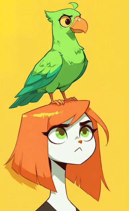 masterpiece, best quality, amazing quality, highres,
simple background, no humans, bird, animal, cat, yellow background, :<, orange background, on head, animal focus, animal on head, duck, bird on head, cat on head, parrot <lora:XXX667:0.5> <lora:DiivesIXL:0.5> <lora:96YOTTEA-WAI:0.7> <lora:namukijpg_ill:0.3> <lora:Style60_IXL:1>