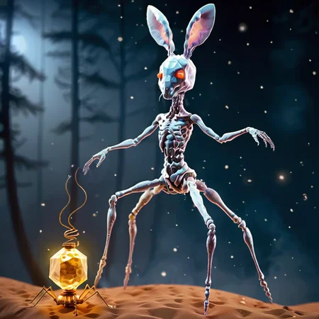 <lora:Phage_XL:1> phage, 8k, female android, on (armchairs), book on desk,(android), mirror,((giant cauldron)),(bunny), (pentagon:2), colorful hair, white bodysuit, porcelain, athletic, white plastic, see through,(ornate:0.9),(joints:1.1),(wires:0.5),FeyFa, fairy wings, (sit:1), clear forest in the background, old book, (dark fog:2), spreading yellow light, tall magical trees, (galaxy:2), dawn, photo