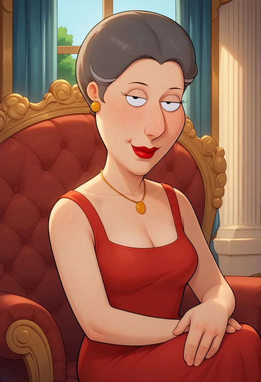 score_9,score_8_up,score_7_up,score_6_up,best quality,masterpiece, background is mansion, indoors, windows, chandeliers, chair, sitting in chair, 1girl, solo,
BREAK
barbarapew, gilf, grey hair, streak in hair, black eyes, seductive, smiling, no teeth, eyes half closed, beckoning, 1 hand on lap, cleavage, breasts, earrings, necklace, makeup, lipstick, looking at viewer,