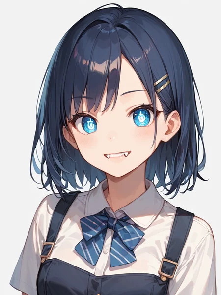 score_9, score_8_up, score_7_up,source_anime, high res image,masterpiece,best quality,cute face,clear skin,shiny hair,ultra detailed eyes, simple background, <lora:yaeba_pony_V1.0:1> fang, yaeba, tooth