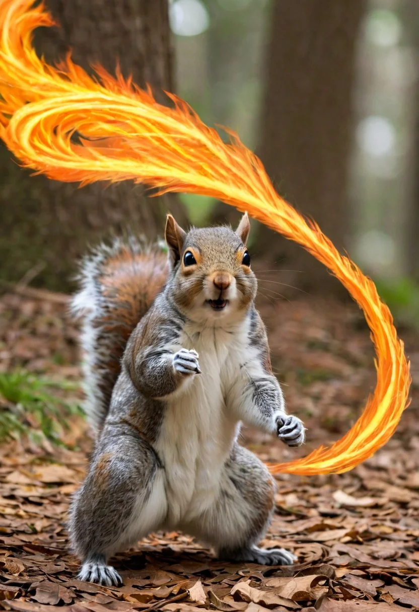squirrel,  firebending, <lora:Firebending-06:0.8>