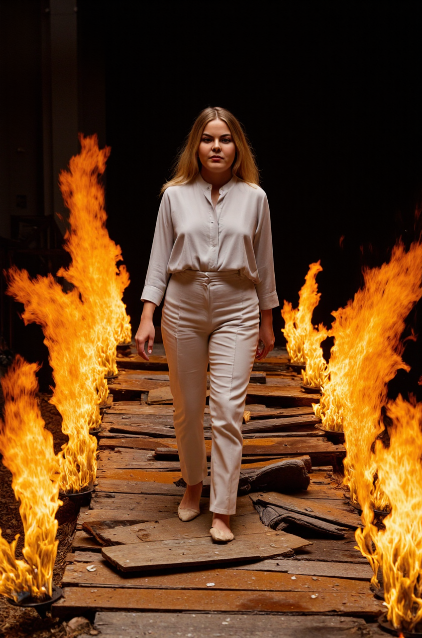 <lora:Eloise van Oranje:1.6> Eloise van Oranje,
A figure walking across a bridge of their own discarded thoughts, each step igniting the planks into flames of forgotten desires, their face defiant. Captured with a high-speed camera, sharp focus on the figure, with the thought flames roaring in crisp, fiery motion.