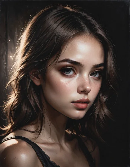 beauty, dark room, spotlight on her face